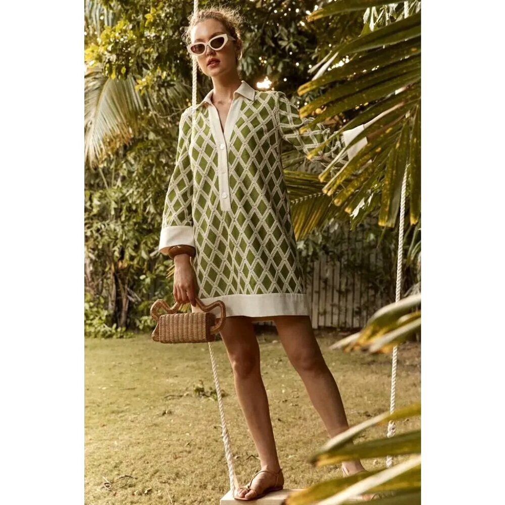 Tuckernuck green white diamond crochet Collier dress